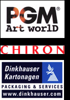 Logo PGM Art World, Chiron und Dinkhauser Kartonagen